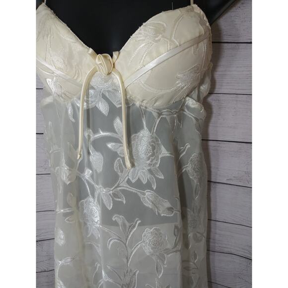 Vintage Cream Floral Lace Accent Slip Dress Top Nightie Fairy Y2K Sz Medium - Picture 3 of 6